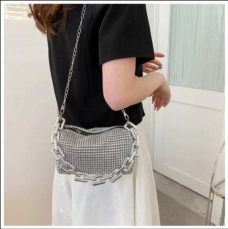Poșetă Plic Luxury Silver Rhinestone