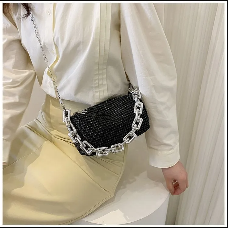 Poșetă Plic Luxury Black Rhinestone