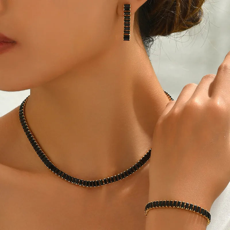 Set Bijuterii Luxury Black Crystal – Colier, Brățară și Cercei Eleganți