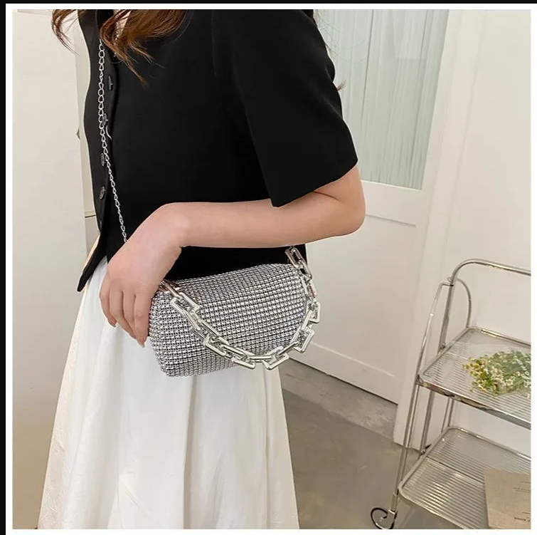 Poșetă Plic Luxury Silver Rhinestone