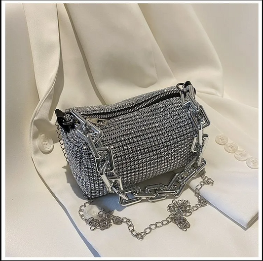 Poșetă Plic Luxury Silver Rhinestone